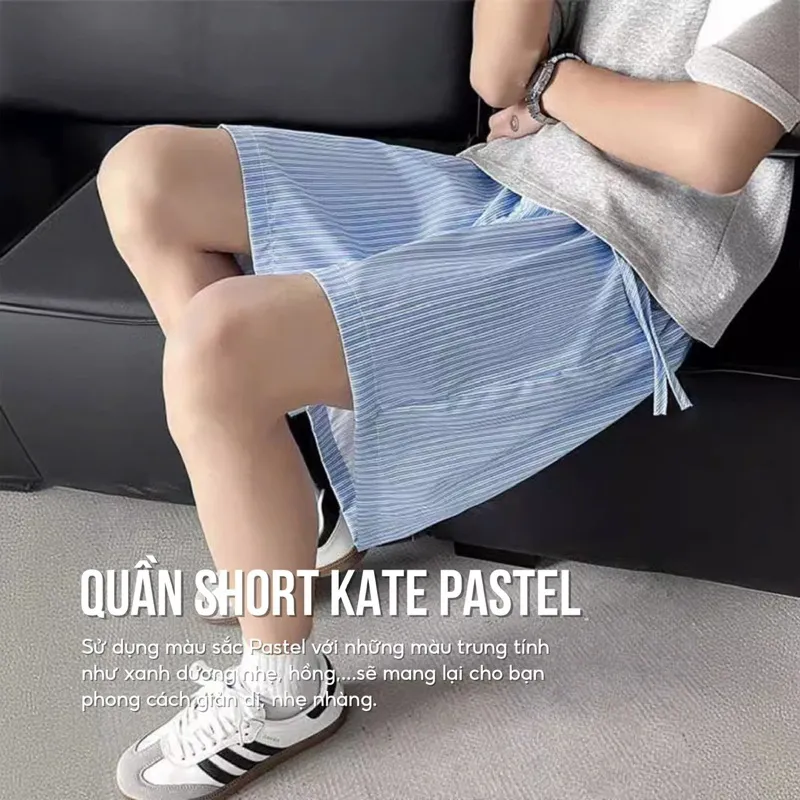 Ảnh Quần Short Đùi Kẻ Sọc Chất Liệu Vải Oxford ELNIDO Form Unisex Trên Gối ELND01 3