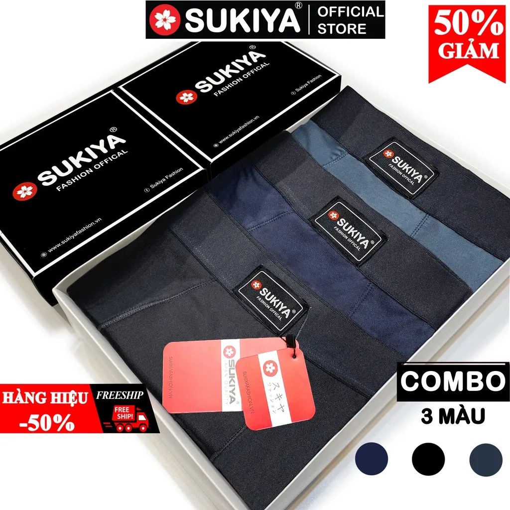 Ảnh Quần Sịp Đùi Boxer Nam Combo 3 màu SUKIYA chất mềm mịn cao cấp Hàng Hiệu QL01 3