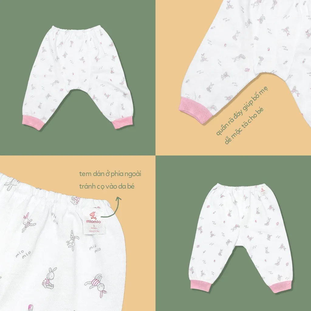 Ảnh Quần Sơ Sinh Dài Rã Đáy Bo MIOMIO - Cho Bé Trai, Bé Gái (Từ 0-24 tháng), Vải Cotton 2