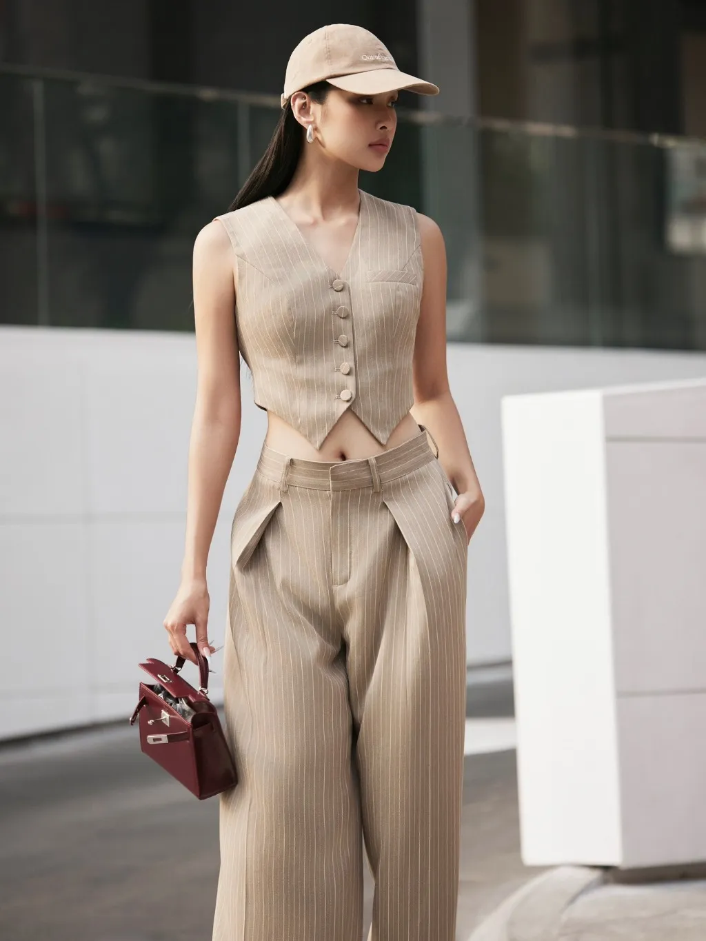 Ảnh Quần suông kẻ nâu có ly HUONG BOUTIQUE BSQ09 3