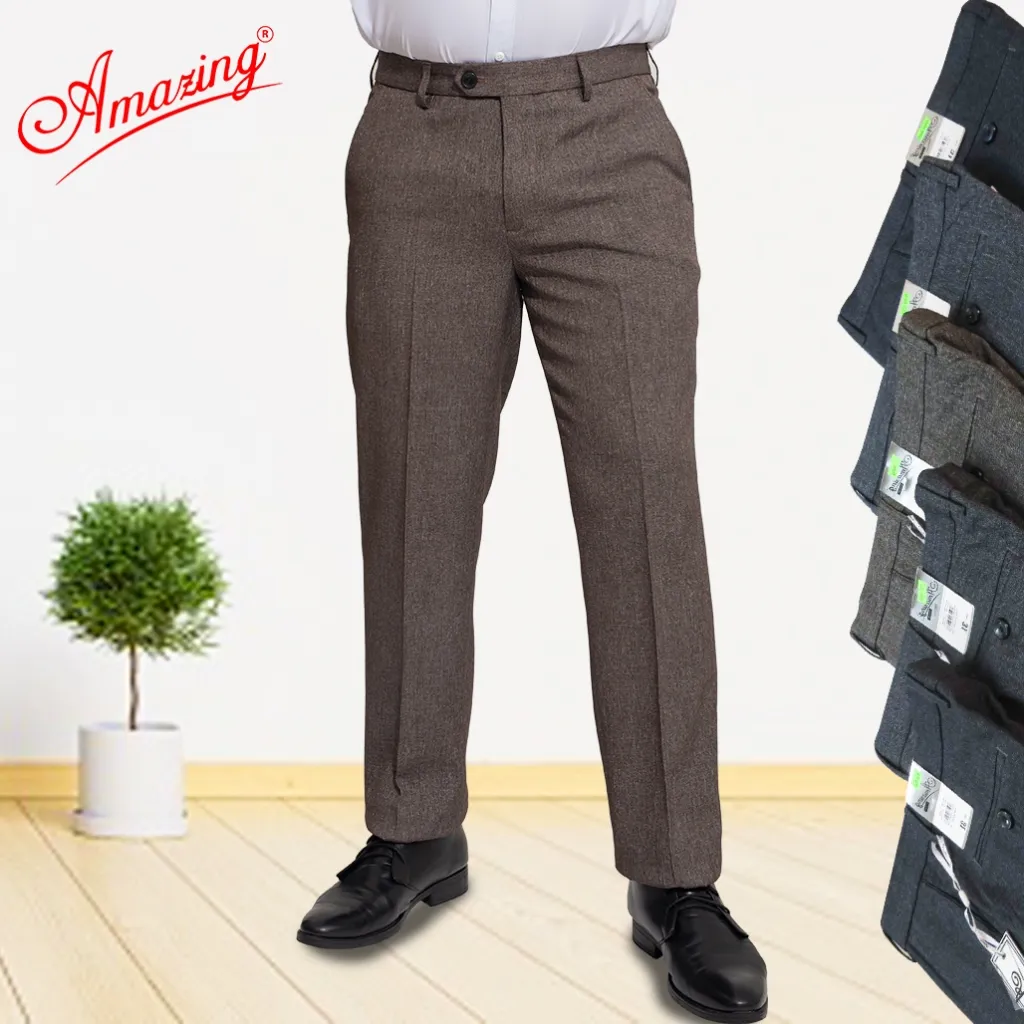 Ảnh Quần tây âu nam Amazing, màu xám, vân chìm, phong cách công sở trung niên, ống suông, không ly 3