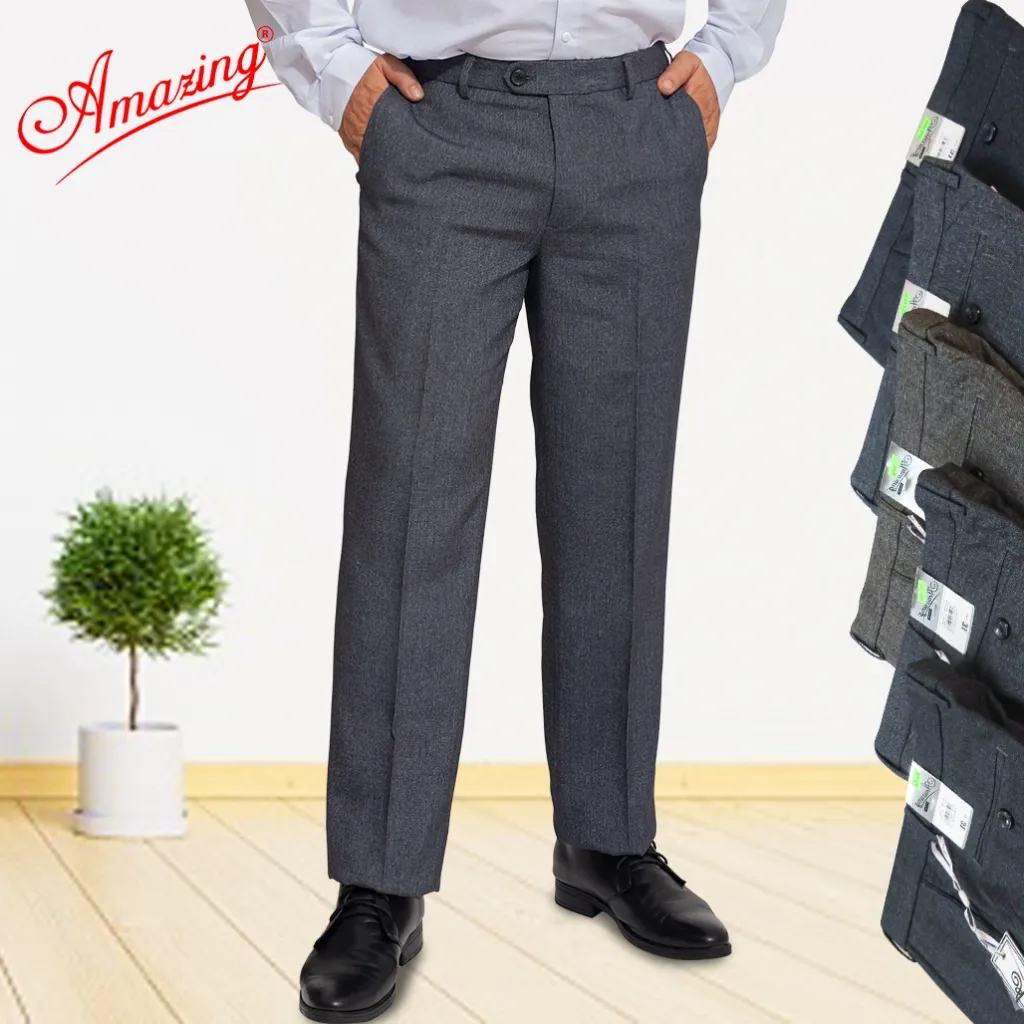 Ảnh Quần tây âu nam Amazing, màu xám, vân chìm, phong cách công sở trung niên, ống suông, không ly 4