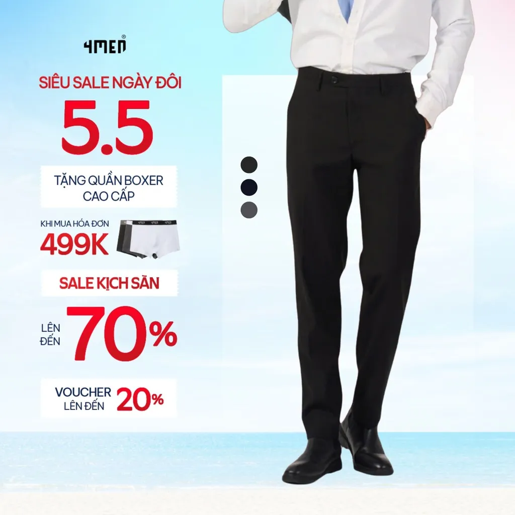 Ảnh Quần tây âu nam co giãn 4MEN QT058 form slimfit Hàn Quốc ống ôm đẹp, vải cao cấp không nhăn, 3 màu đen, xám, xanh đen 1