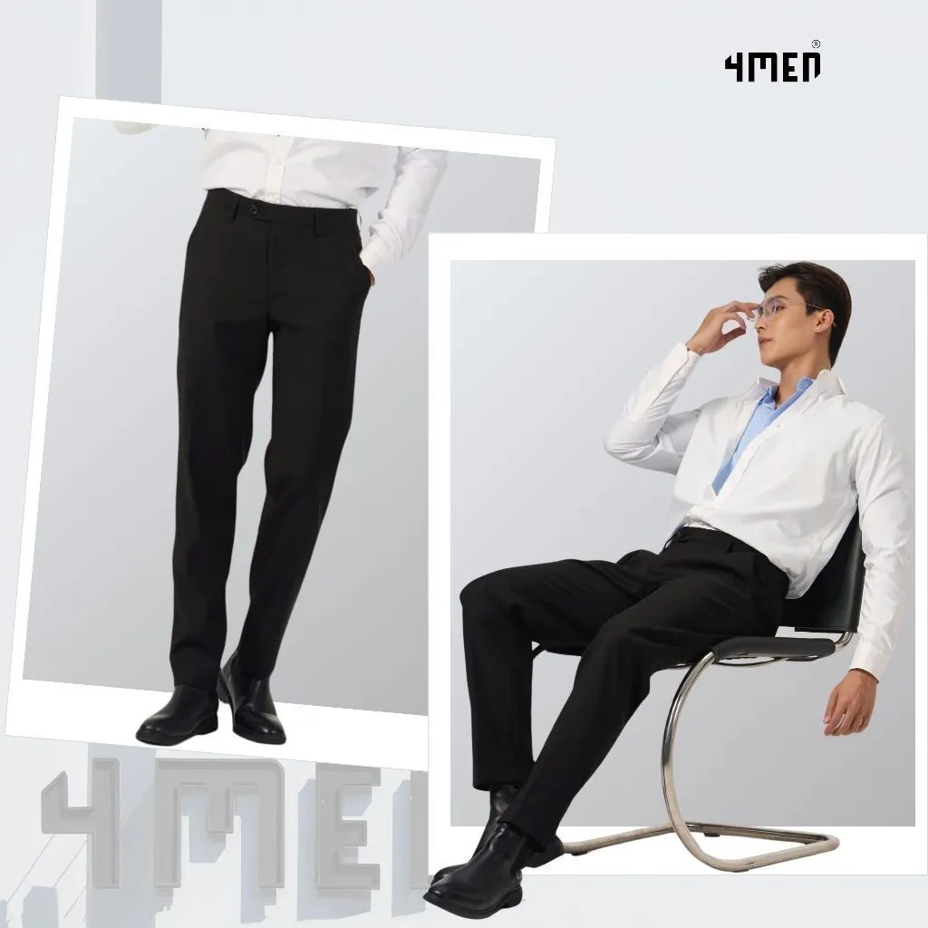 Ảnh Quần tây âu nam co giãn 4MEN QT058 form slimfit Hàn Quốc ống ôm đẹp, vải cao cấp không nhăn, 3 màu đen, xám, xanh đen 2