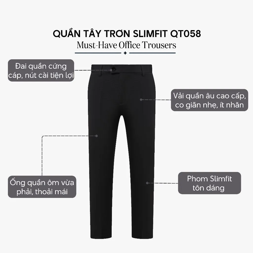 Ảnh Quần tây âu nam co giãn 4MEN QT058 form slimfit Hàn Quốc ống ôm đẹp, vải cao cấp không nhăn, 3 màu đen, xám, xanh đen 3