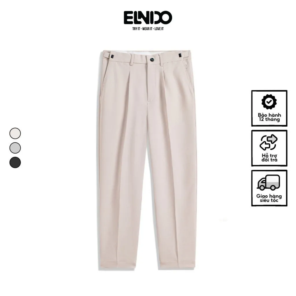 Ảnh Quần tây âu Sidetab ống rộng cạp điều chỉnh phong cách Hàn Quốc ELNIDO 1