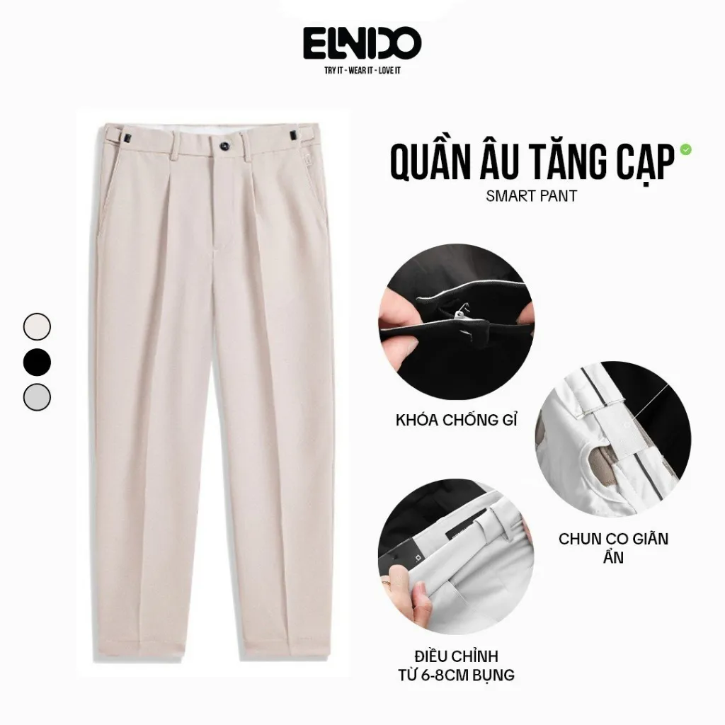 Ảnh Quần tây âu Sidetab ống rộng cạp điều chỉnh phong cách Hàn Quốc ELNIDO 2