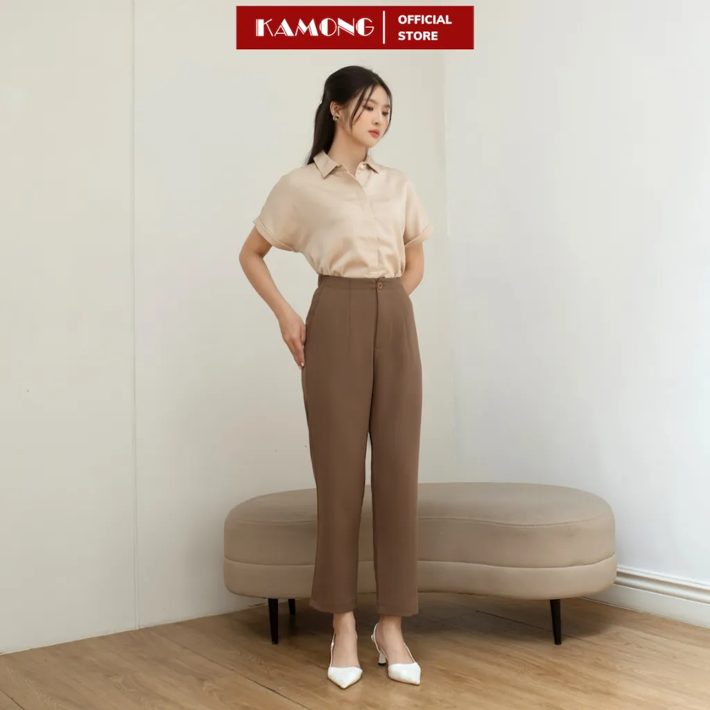 Ảnh Quần tây baggy nữ KAMONG lưng thun cạp cao kiểu dáng công sở cao cấp Q013 2