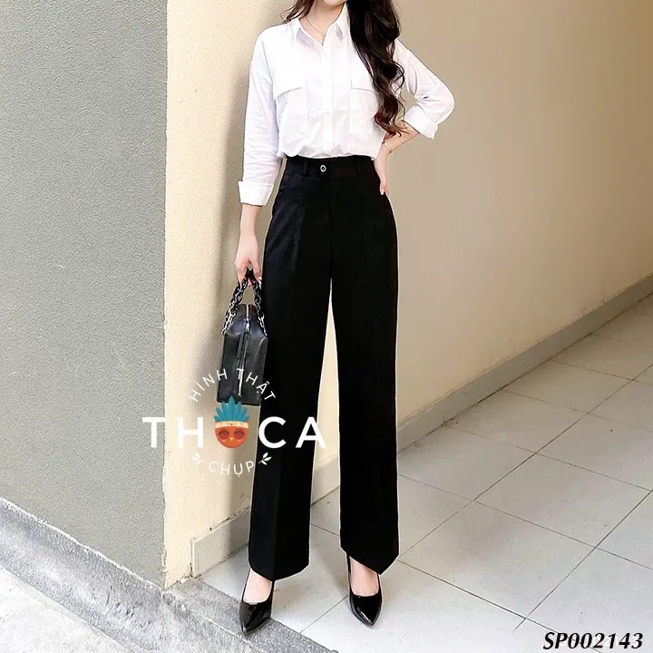 Ảnh Quần tây công sở ống rộng dáng suông lưng cao khuy cài THOCA HOUSE dễ phối tôn dáng và chân dài 3