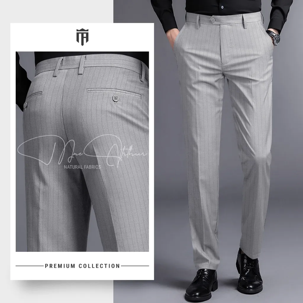 Ảnh Quần tây kẻ dọc nam chính hãng MAC ARTHUR form slimcrop vải dày chống nhăn, mềm mịn, co giãn tốt 1