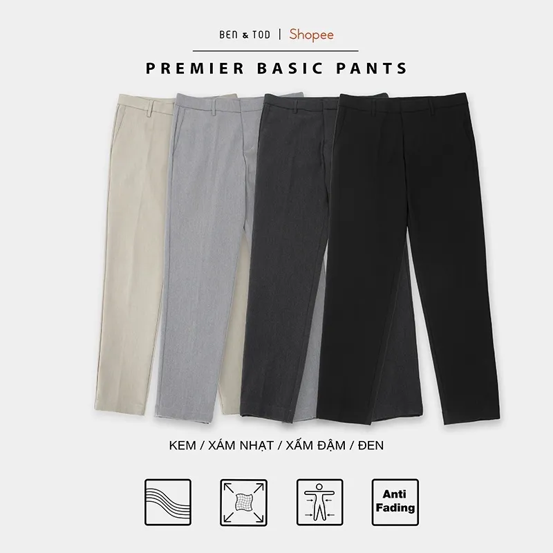 Ảnh Quần tây nam basic 075 chất cotton thoáng mát, quần âu nam cao cấp trơn co giãn 4 chiều đứng form nam tính thanh lịch 3