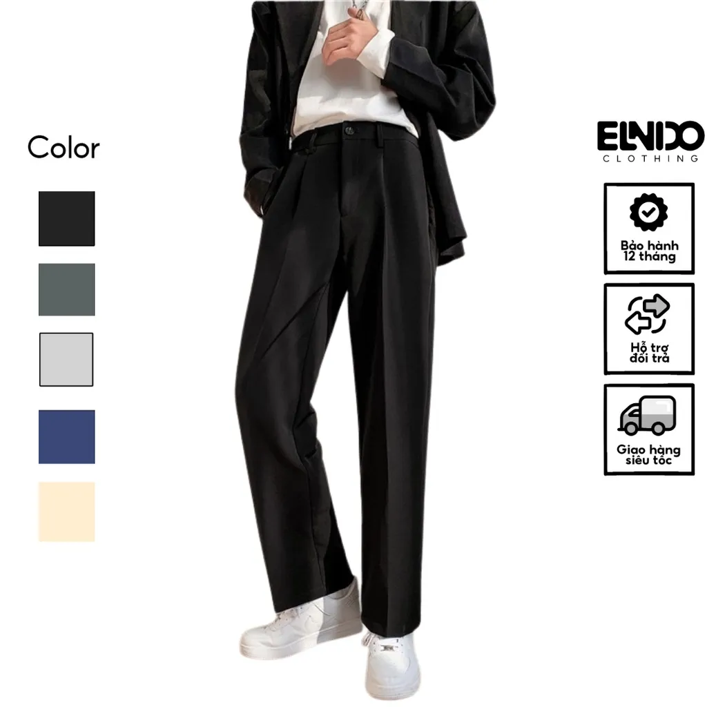 Ảnh Quần tây nam ELNIDO vải mềm mại co giãn không nhăn không xù form dáng baggy trẻ trung ED03 1