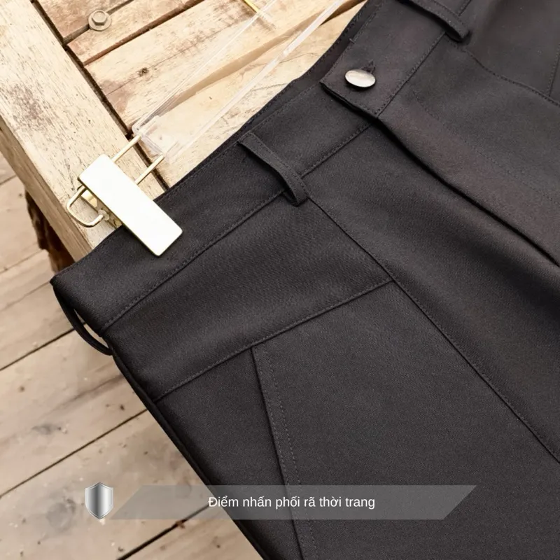 Ảnh Quần tây nam màu đen basic ống suông SIMTU vải cotton lạnh cao cấp - điểm nhấn phối rã thời trang | QT004 3