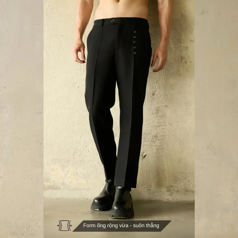 Ảnh Quần tây nam màu đen phối khoen cá tính SIMTU, chất liệu Kaki Thun cao cấp có độ bền cao, co giãn 2 chiều 3