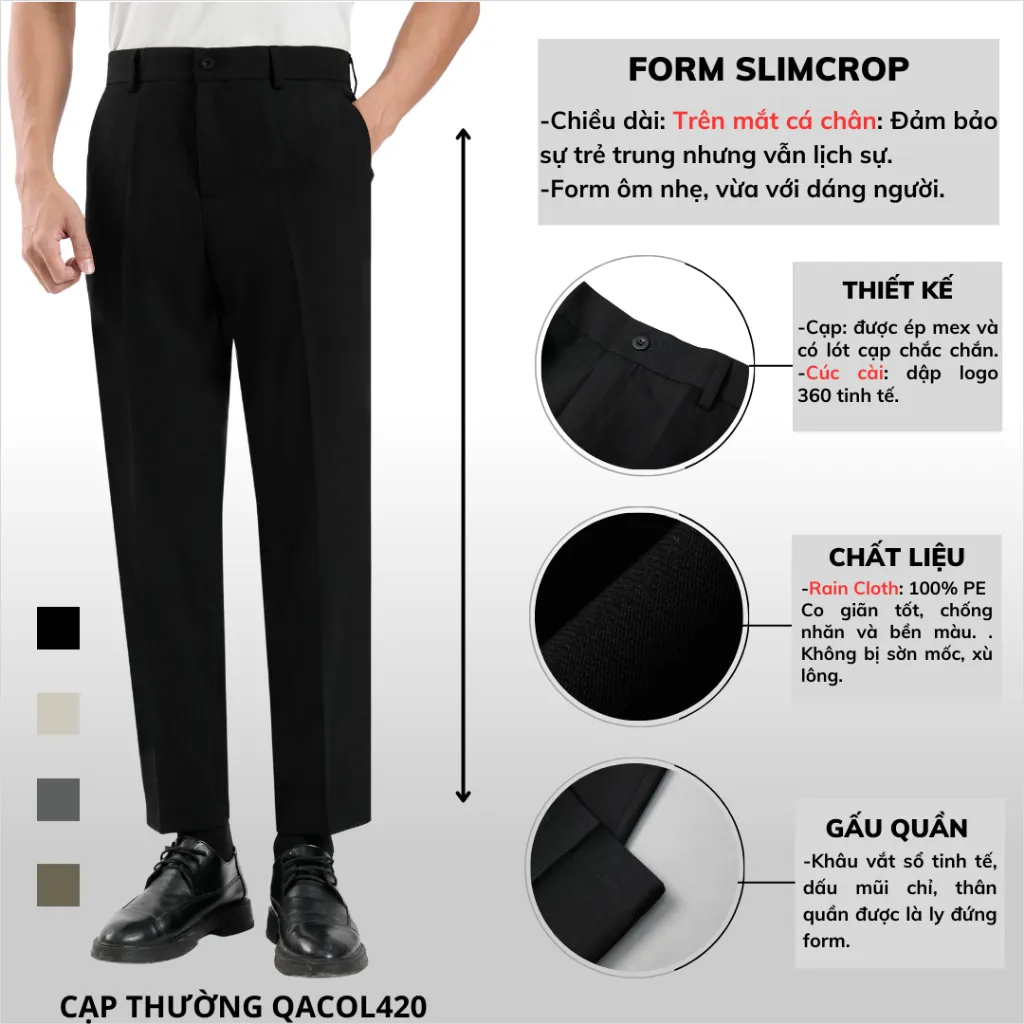 Ảnh Quần tây nam phong cách Hàn Quốc quần âu ống côn cạp ép cao cấp chất vải dày dặn form slim crop - QACOL420 1