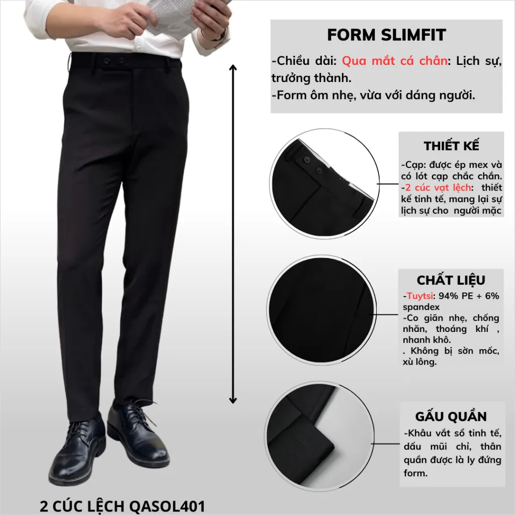 Ảnh Quần tây nam phong cách Hàn Quốc quần âu ống côn cạp ép cao cấp chất vải dày dặn form slim crop - QACOL420 3