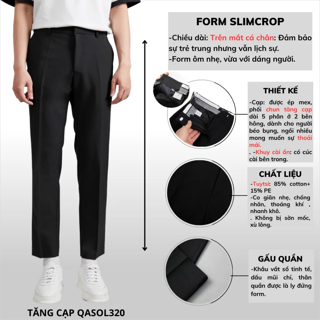 Ảnh Quần tây nam phong cách Hàn Quốc quần âu ống côn cạp ép cao cấp chất vải dày dặn form slim crop - QACOL420 4