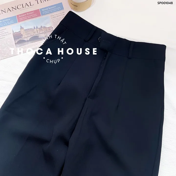Ảnh Quần tây nữ baggy công sở đi làm, đi học đen, xanh đen có đai lưng THOCA HOUSE quần baggy lưng cao 4