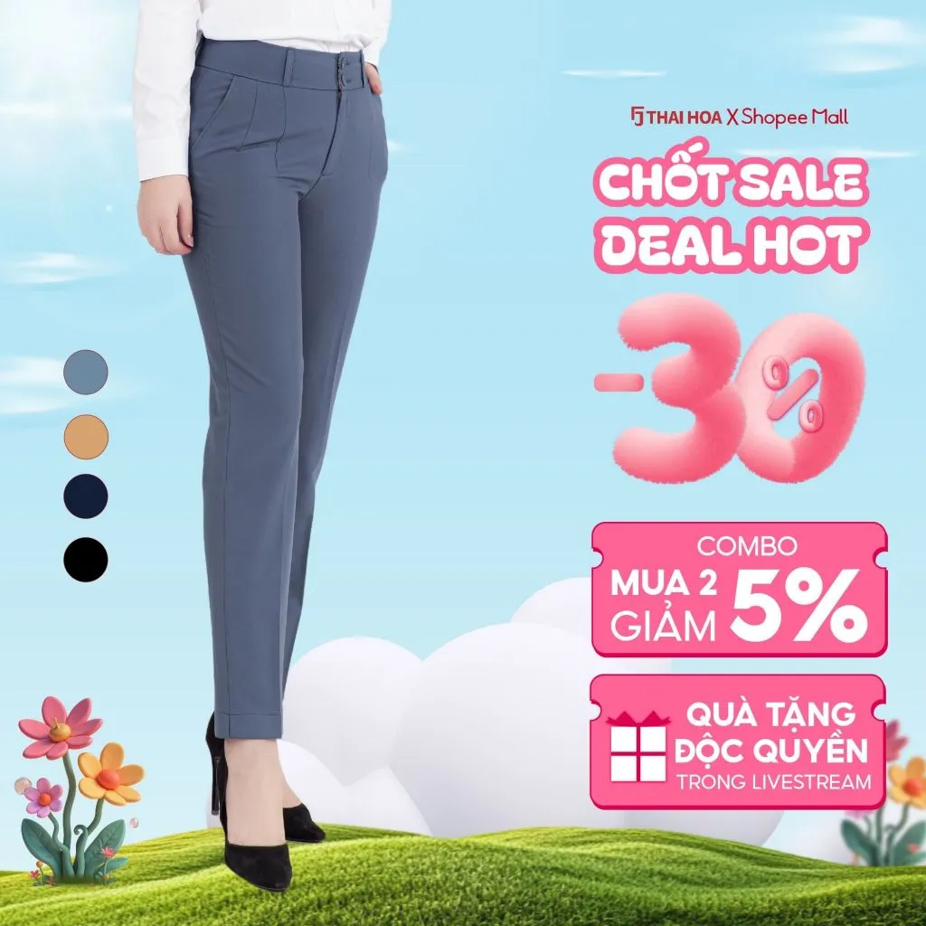 Ảnh Quần tây nữ dáng 9 tấc QAW2016-R02 ống đứng nhiều màu 2 cúc 2 ly form nhỏ Thái Hòa 1