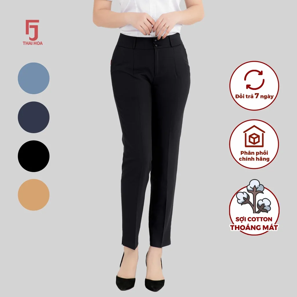 Ảnh Quần tây nữ dáng 9 tấc QAW2016-R02 ống đứng nhiều màu 2 cúc 2 ly form nhỏ Thái Hòa 2