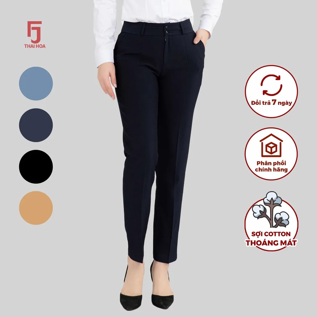 Ảnh Quần tây nữ dáng 9 tấc QAW2016-R02 ống đứng nhiều màu 2 cúc 2 ly form nhỏ Thái Hòa 3