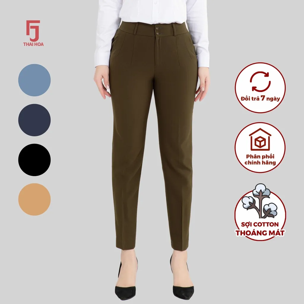 Ảnh Quần tây nữ dáng 9 tấc QAW2016-R02 ống đứng nhiều màu 2 cúc 2 ly form nhỏ Thái Hòa 4