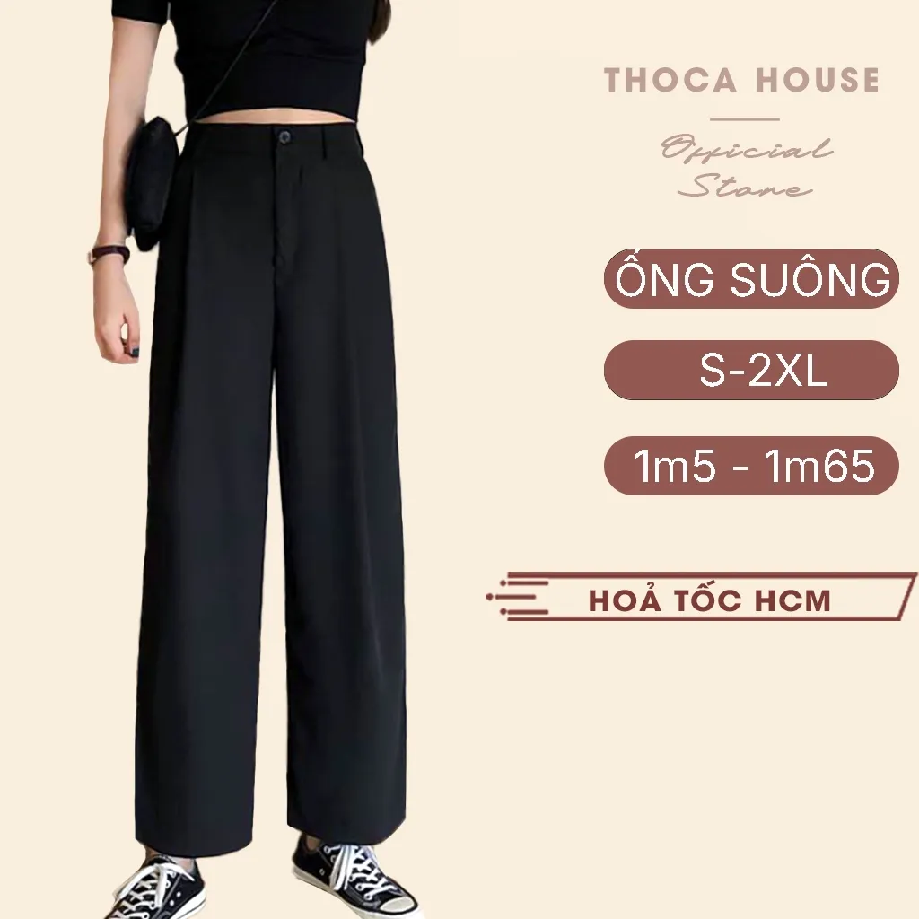 Ảnh Quần tây nữ lưng cao ống đứng dáng suông trơn đen THOCA HOUSE basic công sở, đi học 1