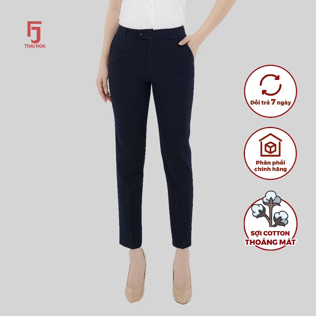 Ảnh Quần tây nữ QAW1816-R12 dài công sở trơn 1 cúc form nhỏ Thái Hòa 1
