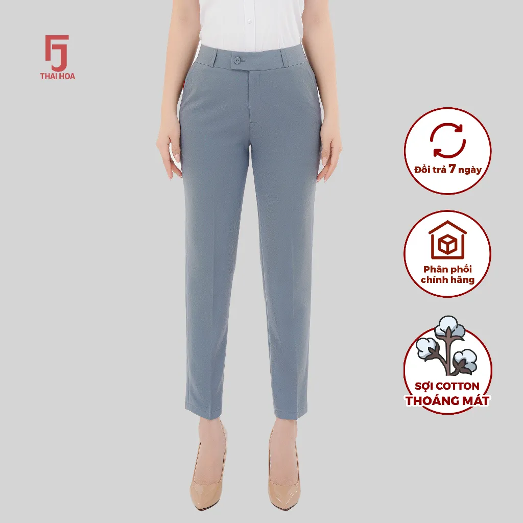 Ảnh Quần tây nữ QAW1816-R12 dài công sở trơn 1 cúc form nhỏ Thái Hòa 3