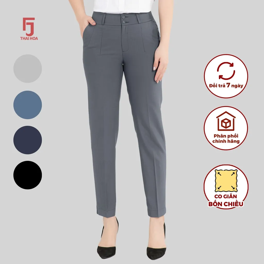 Ảnh Quần tây nữ QAW2016-R03 nhiều màu trơn ống đứng 2 ly 2 cúc form nhỏ Thái Hòa 4