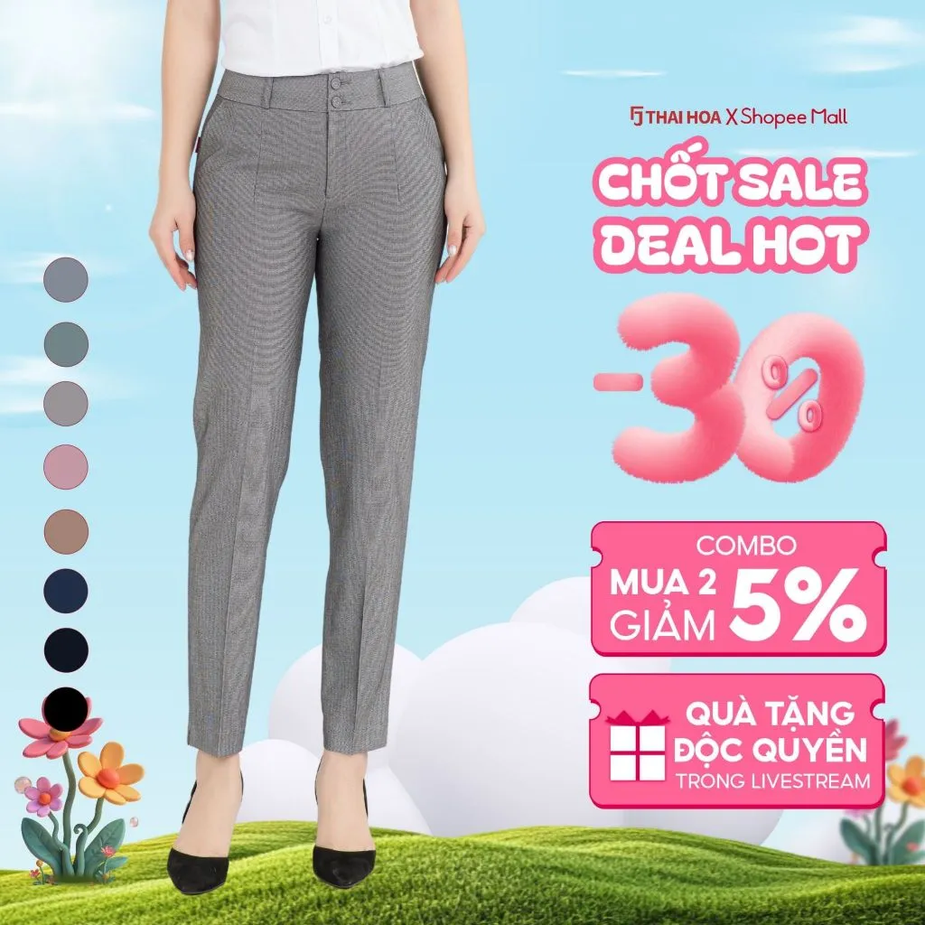 Ảnh Quần tây nữ trơn QAW2016-R04 cạp trung 2 cúc 2 ly ống đứng form nhỏ các màu Thái Hòa 1