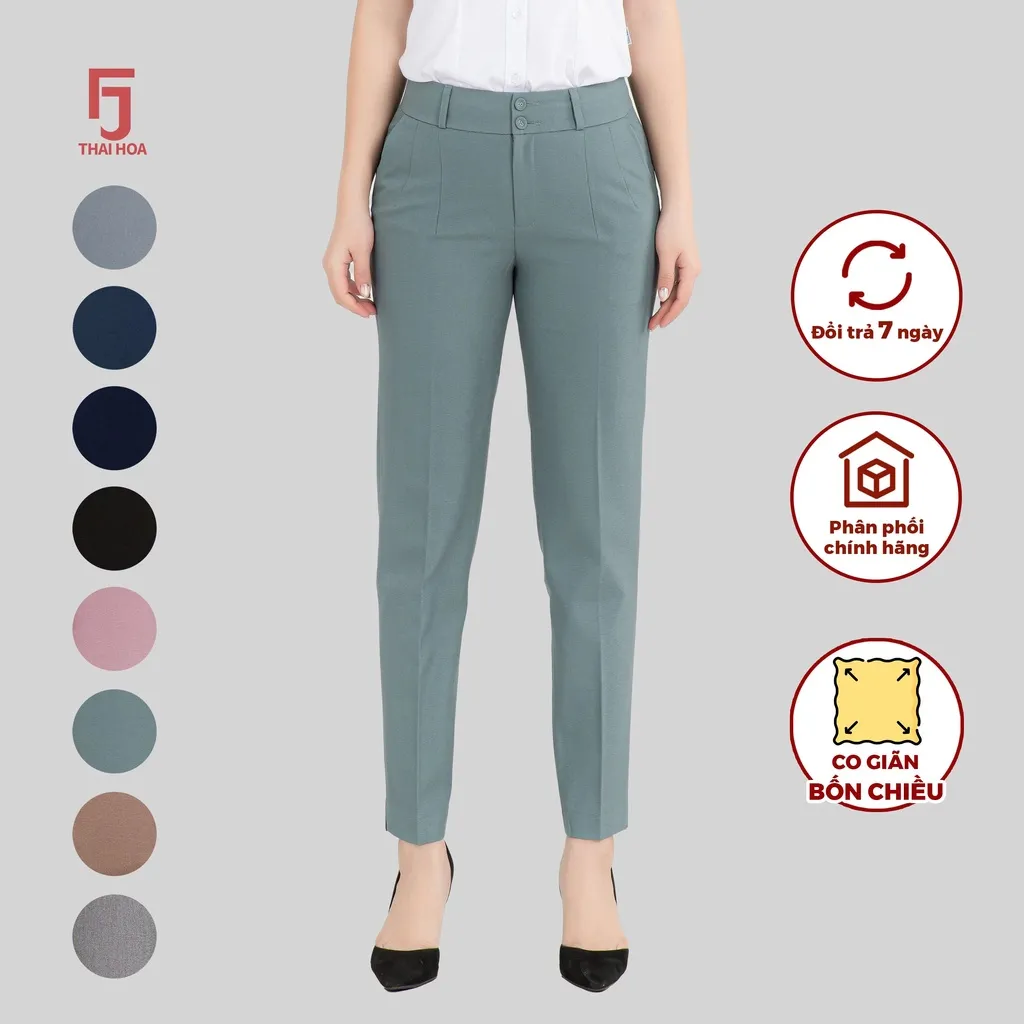 Ảnh Quần tây nữ trơn QAW2016-R04 cạp trung 2 cúc 2 ly ống đứng form nhỏ các màu Thái Hòa 2