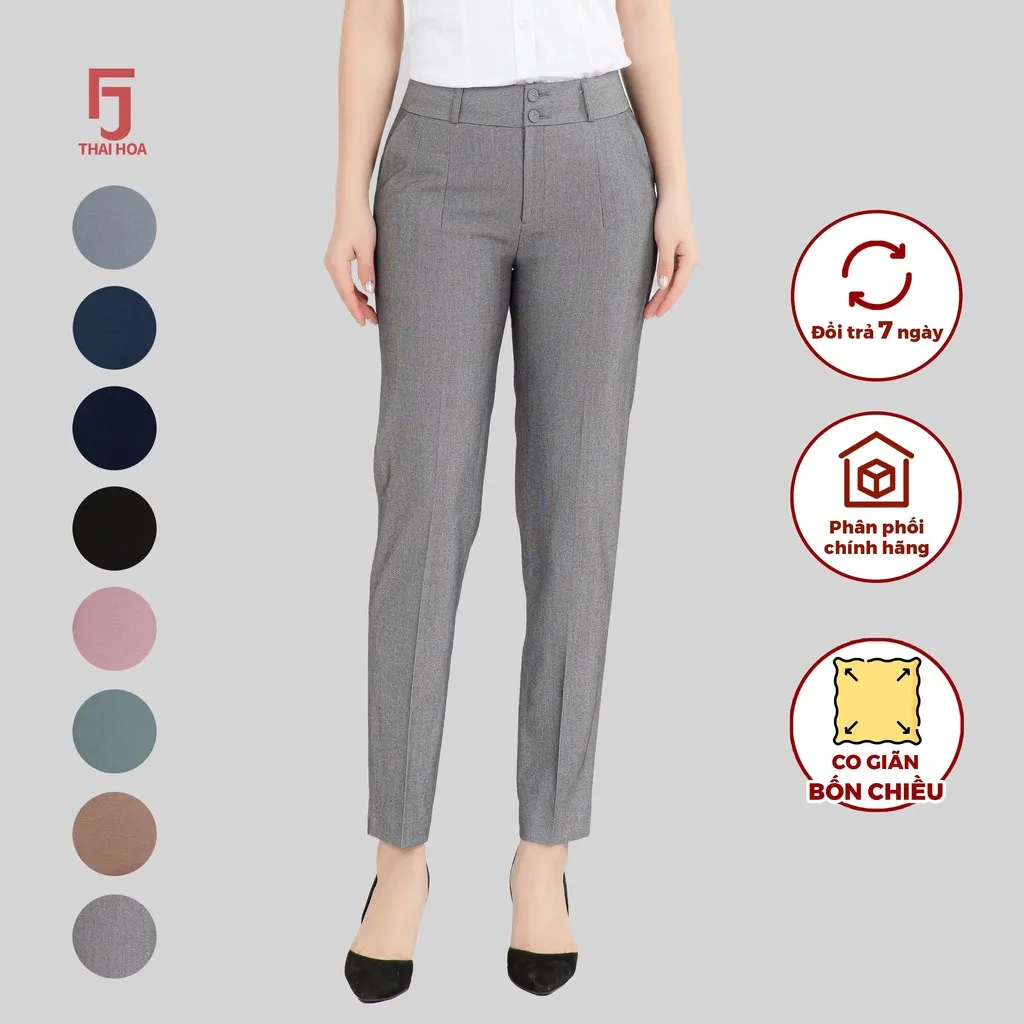 Ảnh Quần tây nữ trơn QAW2016-R04 cạp trung 2 cúc 2 ly ống đứng form nhỏ các màu Thái Hòa 3
