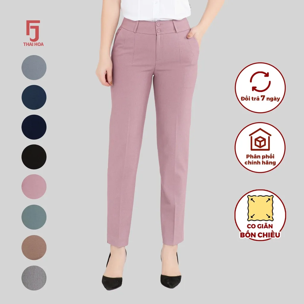 Ảnh Quần tây nữ trơn QAW2016-R04 cạp trung 2 cúc 2 ly ống đứng form nhỏ các màu Thái Hòa 4