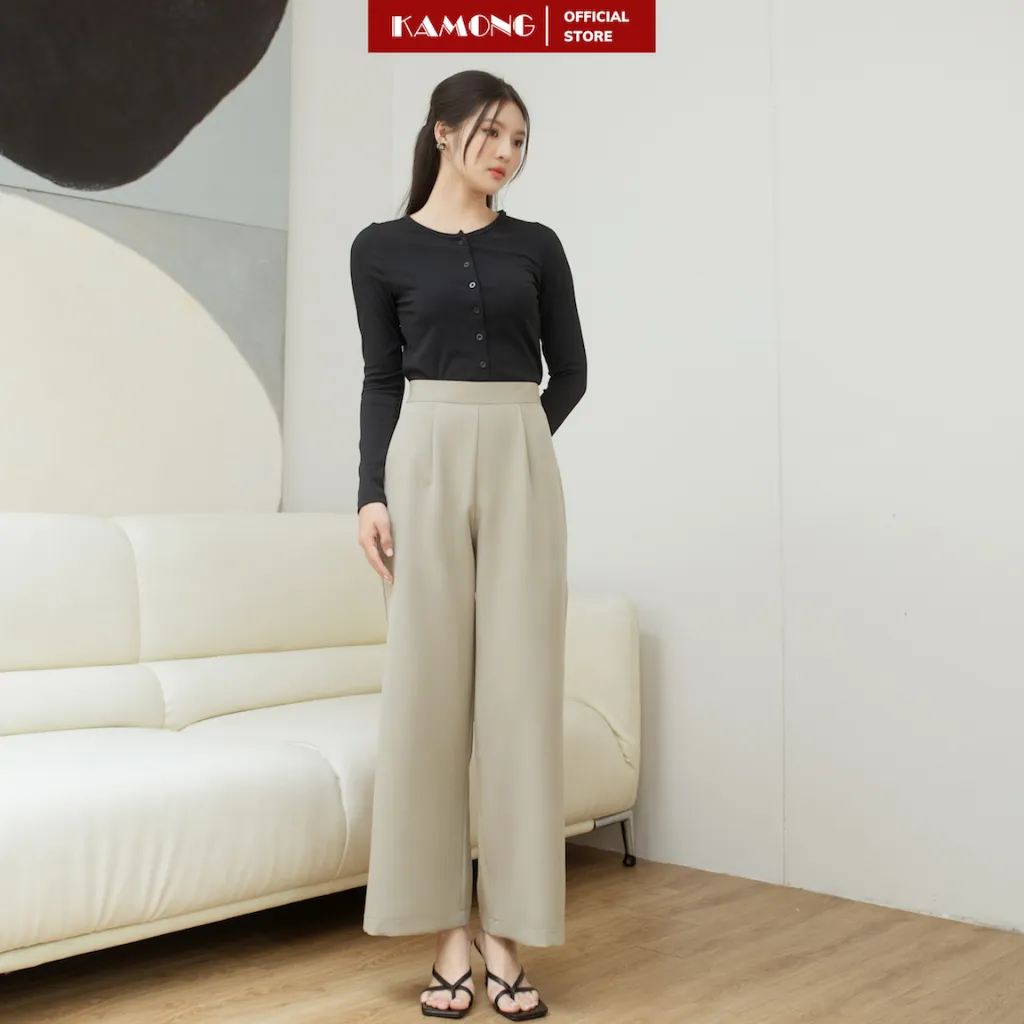 Ảnh Quần tây ống rộng KAMONG dáng suông dây kéo công sở Q016 2