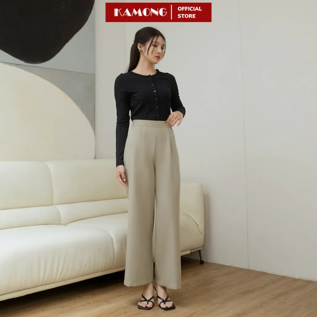 Ảnh Quần tây ống rộng KAMONG dáng suông dây kéo công sở Q016 3