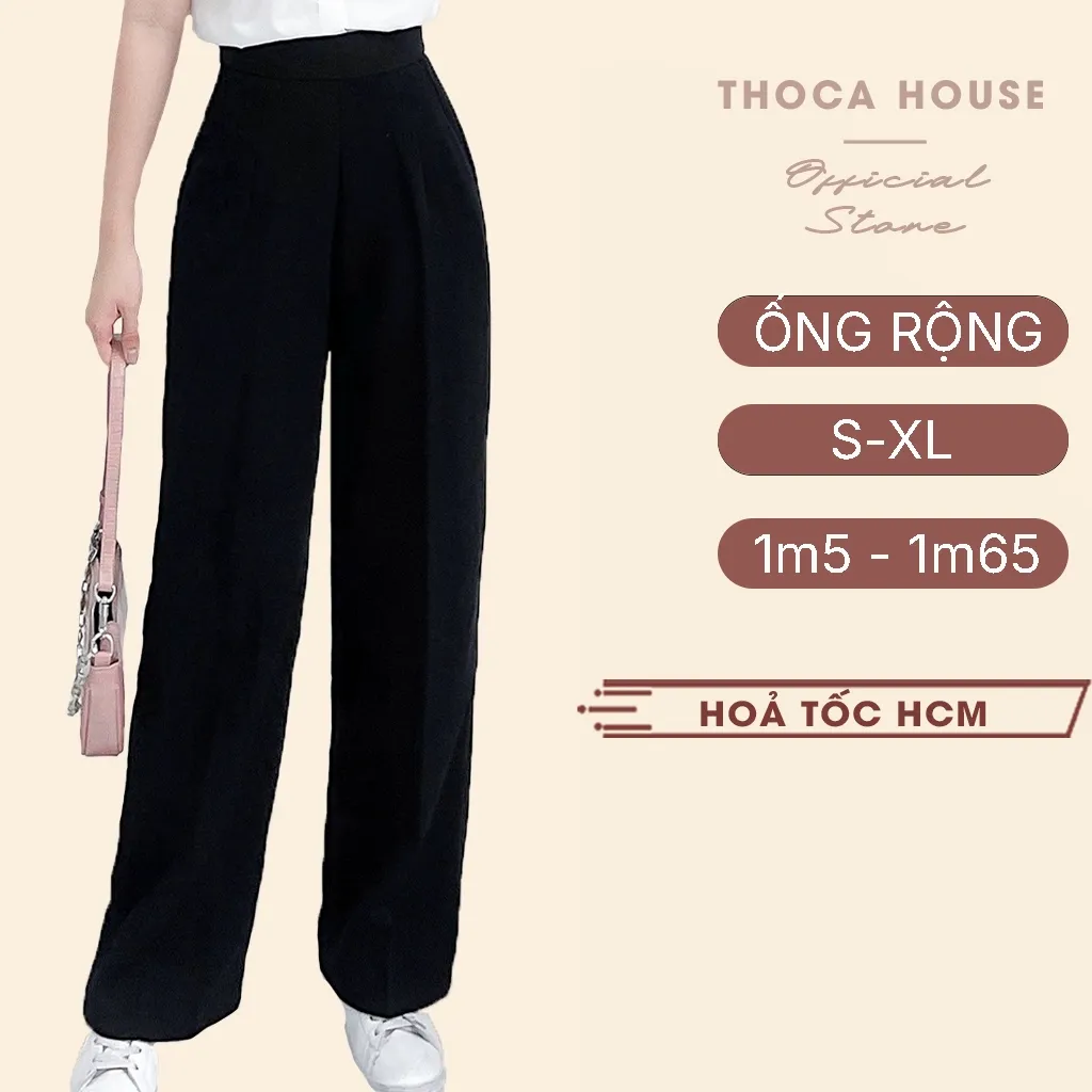 Ảnh Quần tây ống rộng lưng cao dây kéo bên THOCA HOUSE basic hack chân dài mặc công sở đi học đi chơi 1