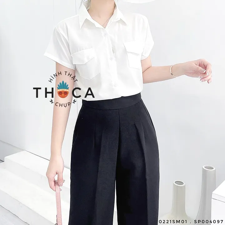 Ảnh Quần tây ống rộng lưng cao dây kéo bên THOCA HOUSE basic hack chân dài mặc công sở đi học đi chơi 2