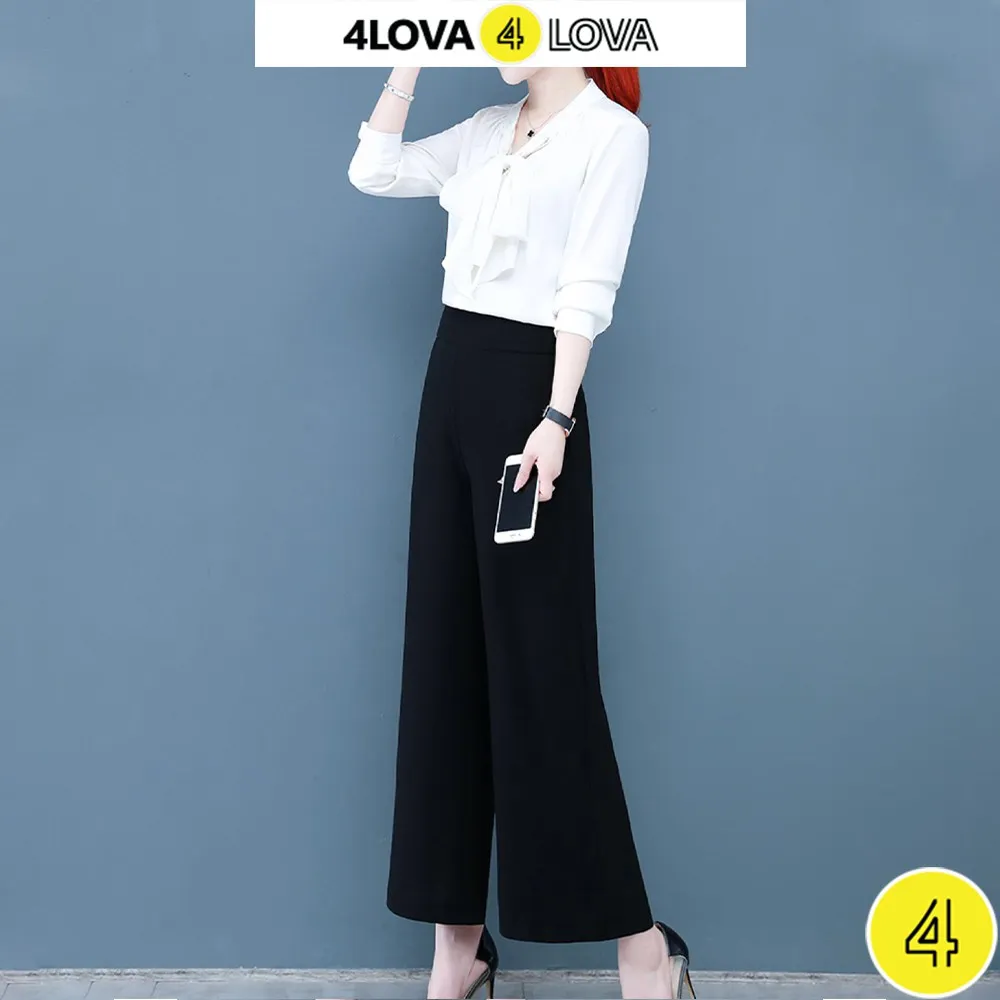 Ảnh Quần tây ống rộng nữ dáng suông công sở basic 4LOVA Culottes dài khóa sườn cạp cao tôn dáng EVA030 2