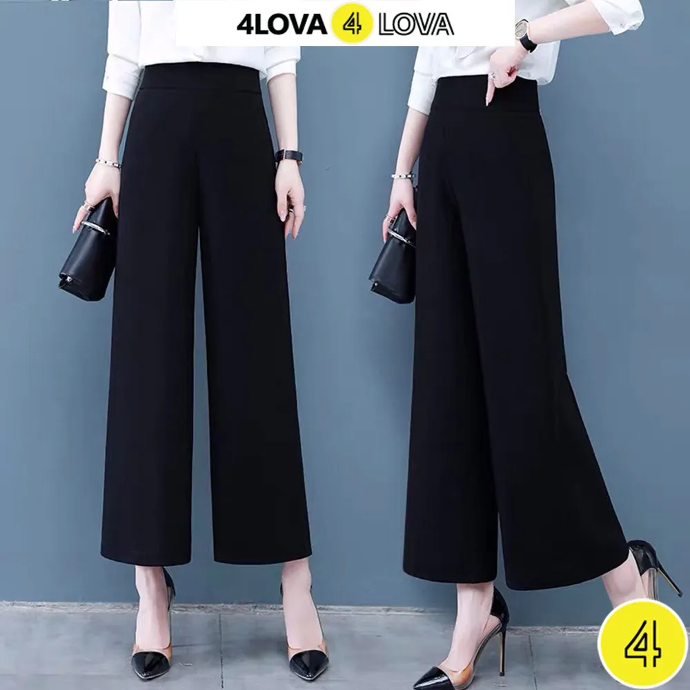 Ảnh Quần tây ống rộng nữ dáng suông công sở basic 4LOVA Culottes dài khóa sườn cạp cao tôn dáng EVA030 3