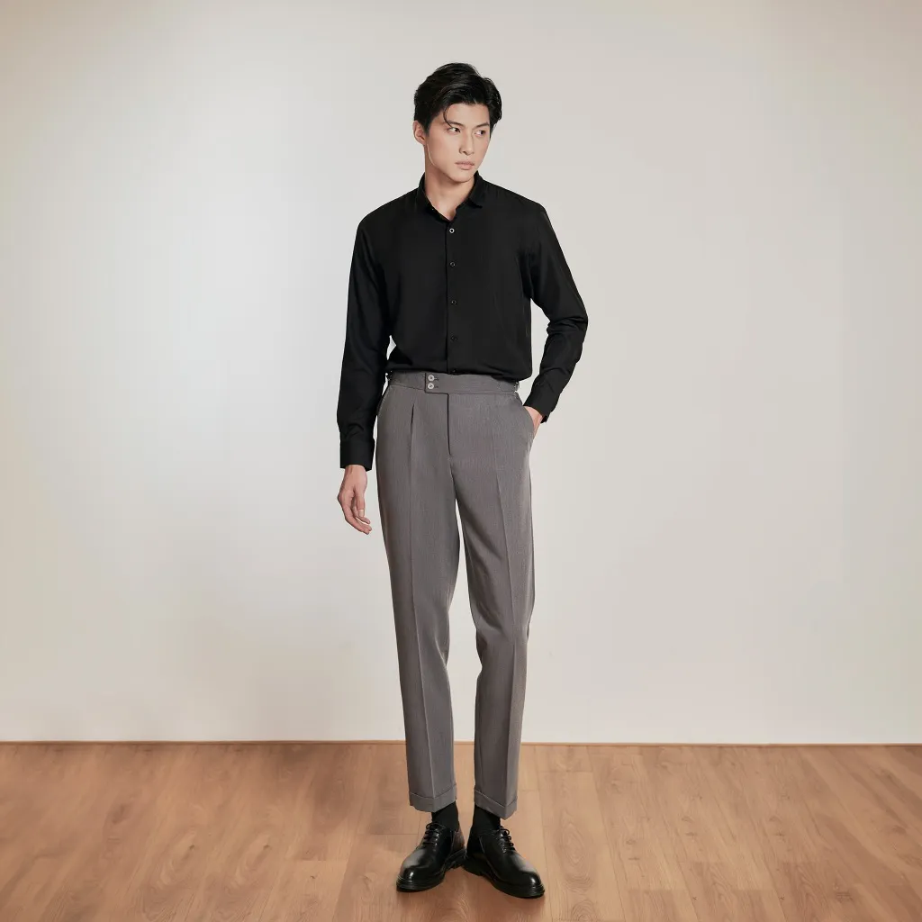 Ảnh Quần Tây Sidetab Cạp cao Xám khói, Nâu vải Tuypsi cao cấp thương hiệu JBAGY JA0302 2