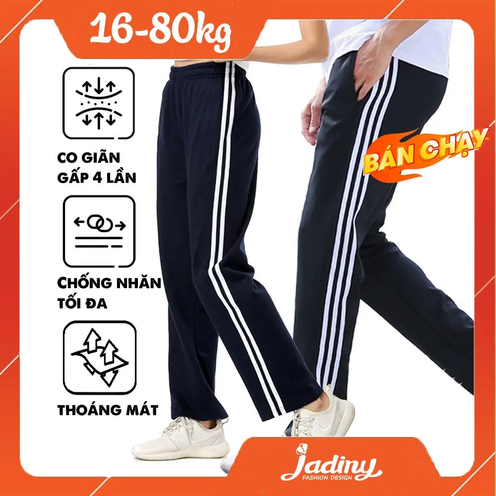 Ảnh Quần thể dục vải dày dặn, vải tốt màu xanh đen, màu đen Jadiny hai sọc, ba sọc trắng nam nữ Jadiny TDP023 TDP025 TDP034 1