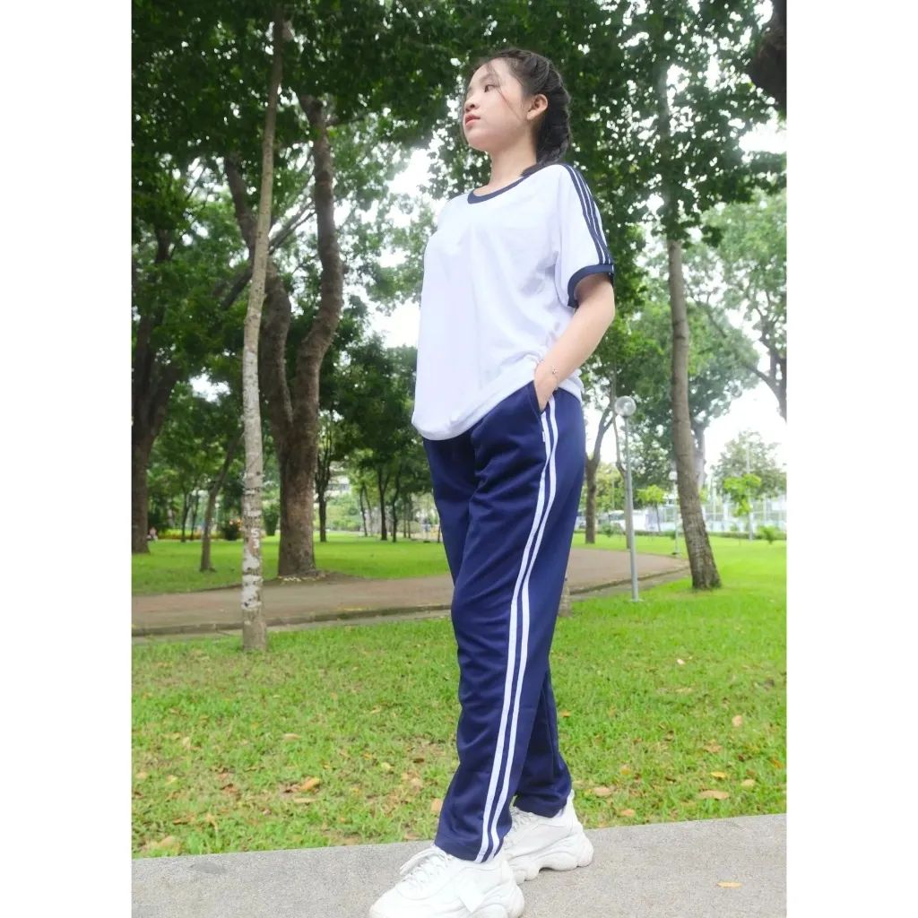 Ảnh Quần thể dục vải dày dặn, vải tốt màu xanh đen, màu đen Jadiny hai sọc, ba sọc trắng nam nữ Jadiny TDP023 TDP025 TDP034 2