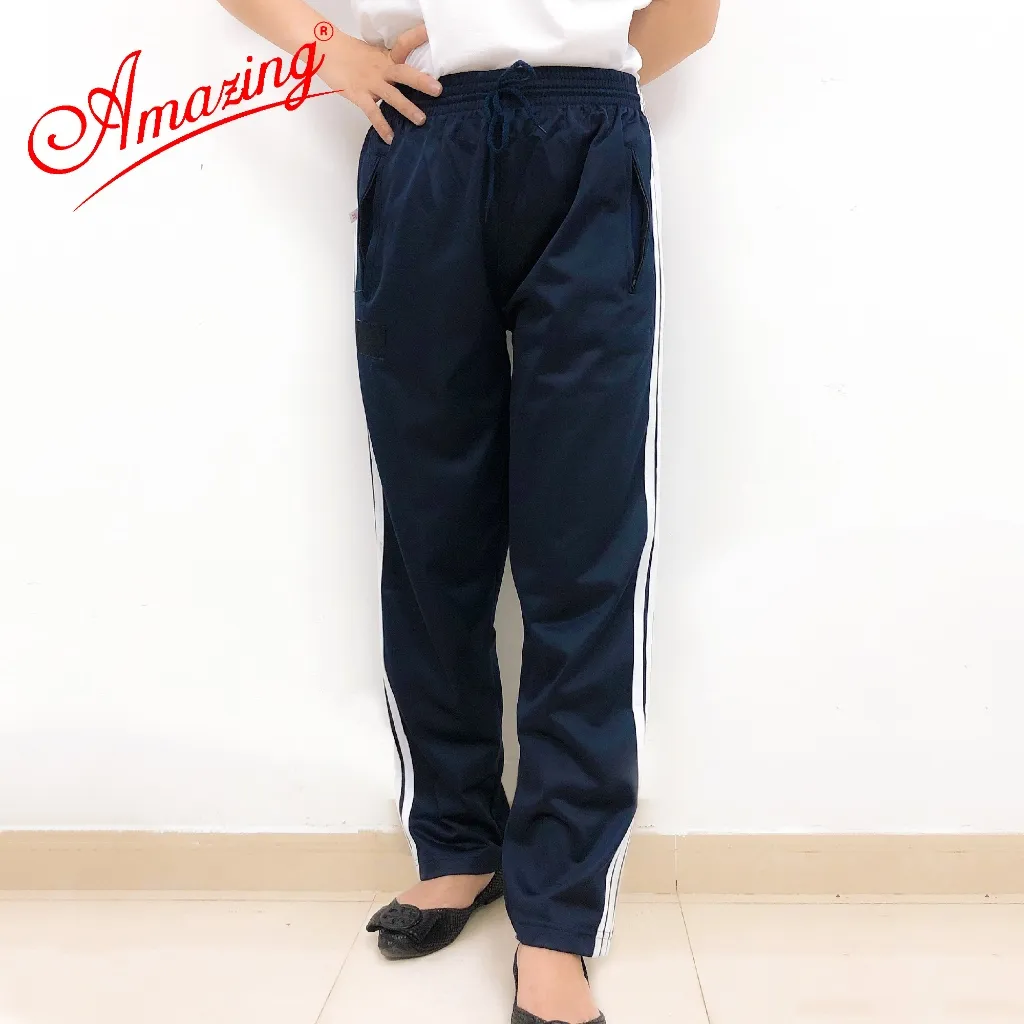 Ảnh Quần thể thao 3 sọc màu xanh cho bé trai, đồng phục đi học lưng chun, đồ thể dục nam nữ, Amazing 3
