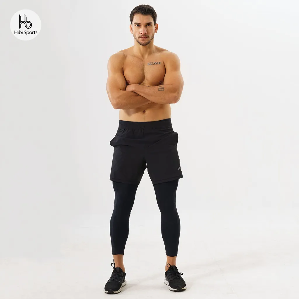 Ảnh Quần thể thao nam tập gym loại ngắn Hibi Sports M100 - Kiểu 1 lớp xi mặc ngoài, có 2 túi bên 1