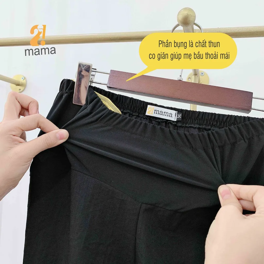Ảnh Quần đùi bầu chất đũi mùa hè 2MAMA lửng ống rộng dáng suông a - V42 2