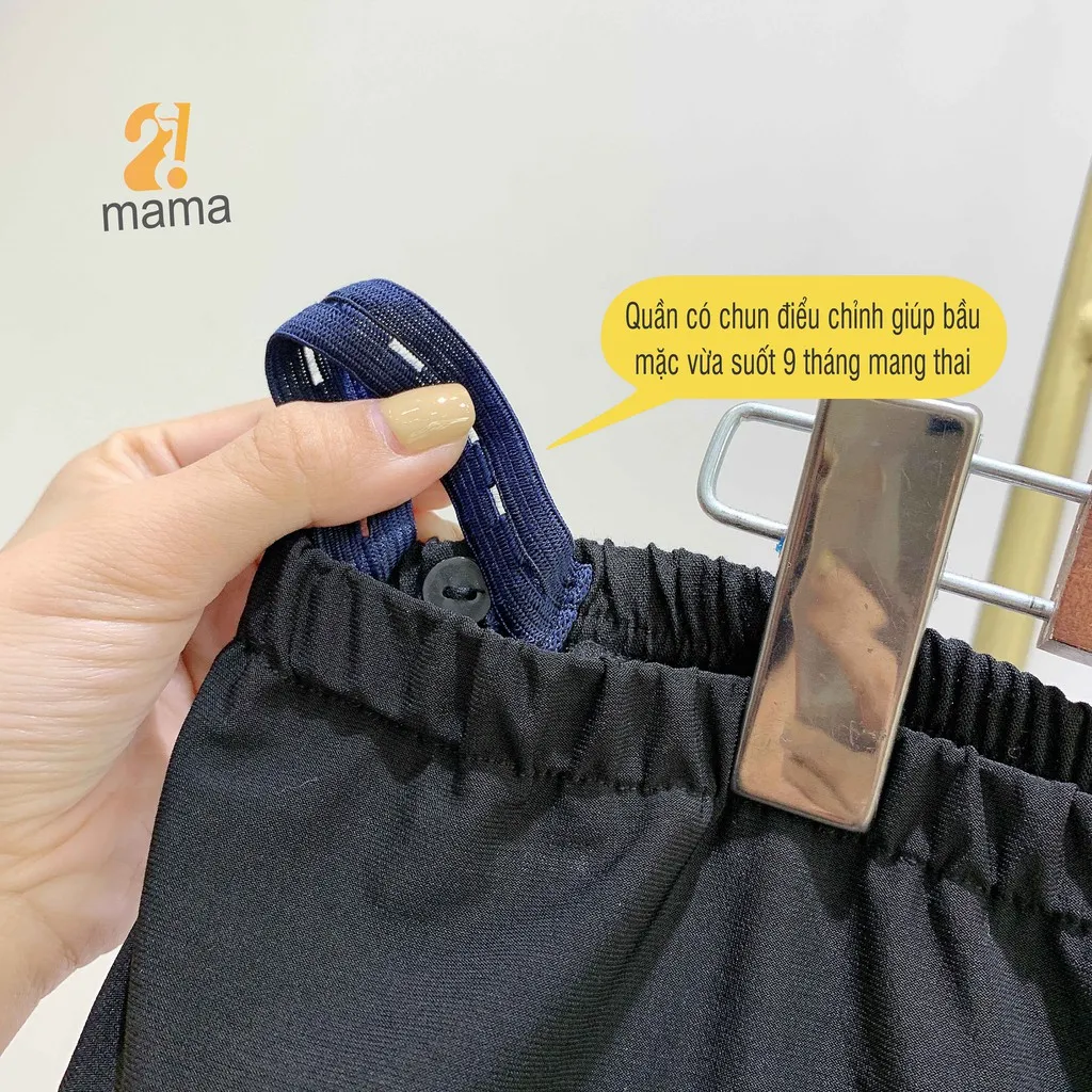 Ảnh Quần đùi bầu chất đũi mùa hè 2MAMA lửng ống rộng dáng suông a - V42 3