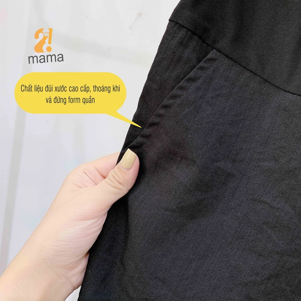 Ảnh Quần đùi bầu chất đũi mùa hè 2MAMA lửng ống rộng dáng suông a - V42 4
