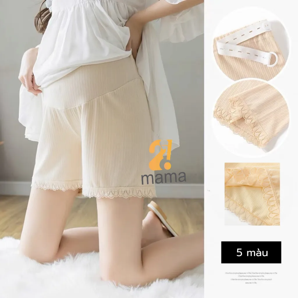 Ảnh Quần đùi bầu vải lụa 2mama mặc ngủ và mặc trong váy, có chun điều chỉnh, kháng khuẩn, viền ren sang trọng, mát mẻ 1