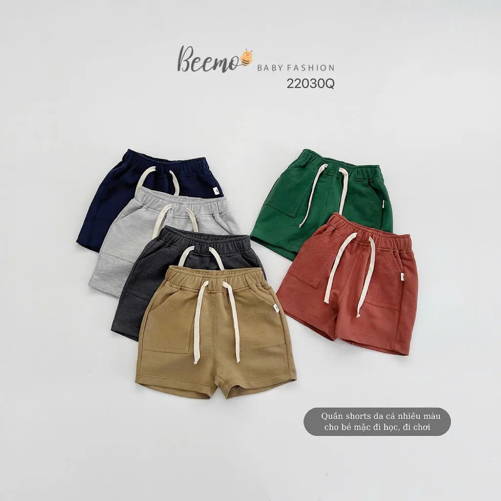 Ảnh Quần đùi cho bé Beemo dáng vừa phối túi bên hông kèm dây rút vải cotton co giãn mặc đi học, đi chơi từ 1 - 7 tuổi 22030Q 1